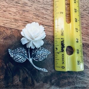 Vintage Art Deco Revival Sterling Silver and Bone Rose Brooch, Made in Germany